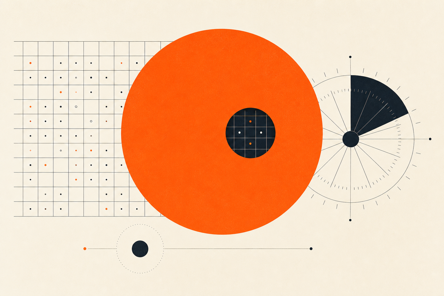 Composición gráfica de Zeitkreis con un calendario lineal, un disco circular y un reloj radial