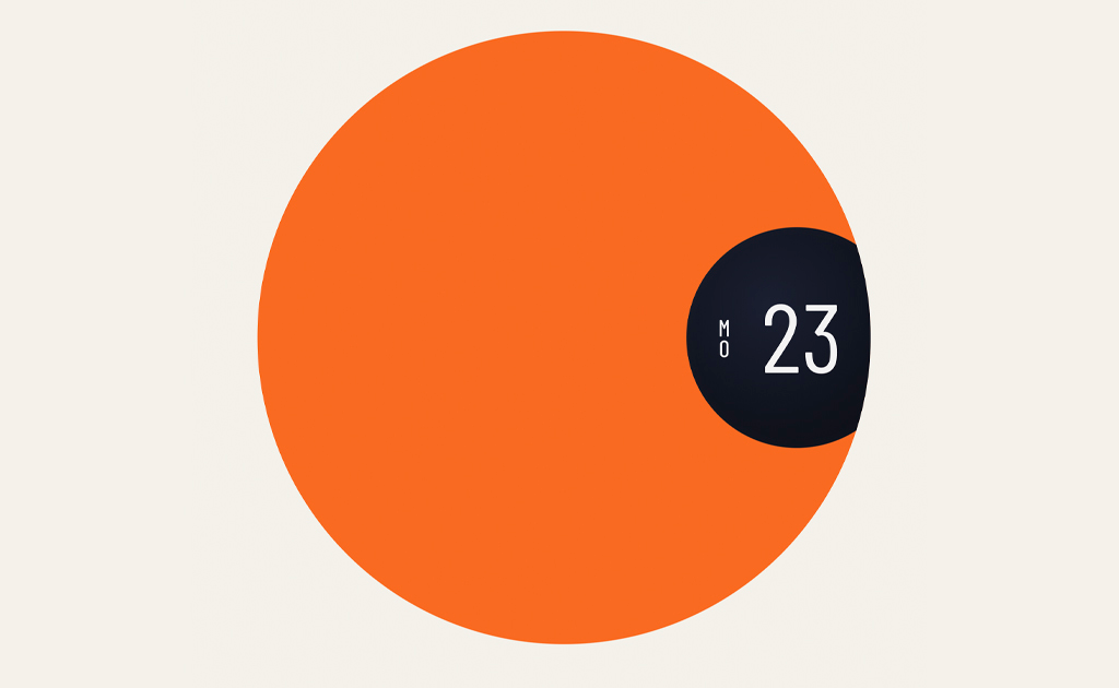 Wireframe minimalista de un disco circular con ventana para Kreise Kalendar